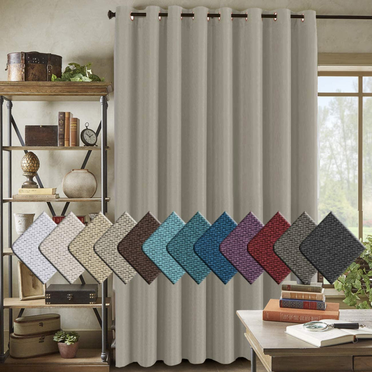 PrimeBeau Faux Linen Room Darkening/Room Dividing Curtain Draper Extra Wide & Long