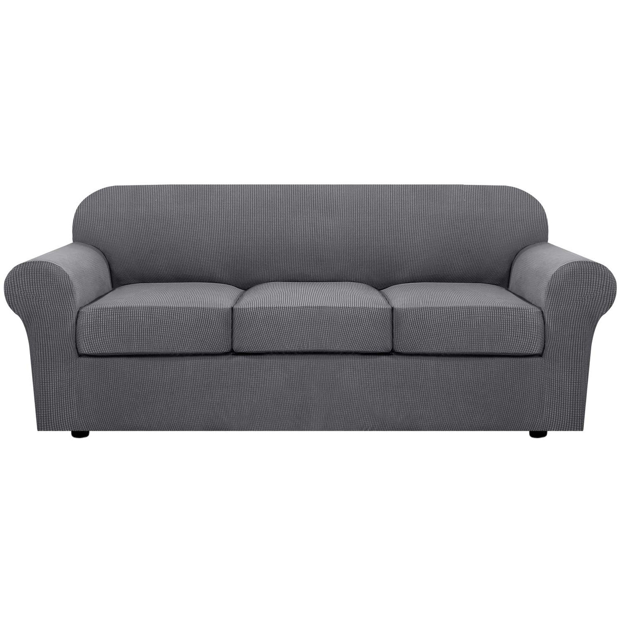 H.VERSAILTEX 4 Piece Stretch Sofa Covers for 3 Cushion Couch Covers for Living Room Furniture Slipcovers (Base Cover Plus 3 Seat Cushion Covers) Upgraded Thicker Jacquard Fabric (Sofa, Grey)