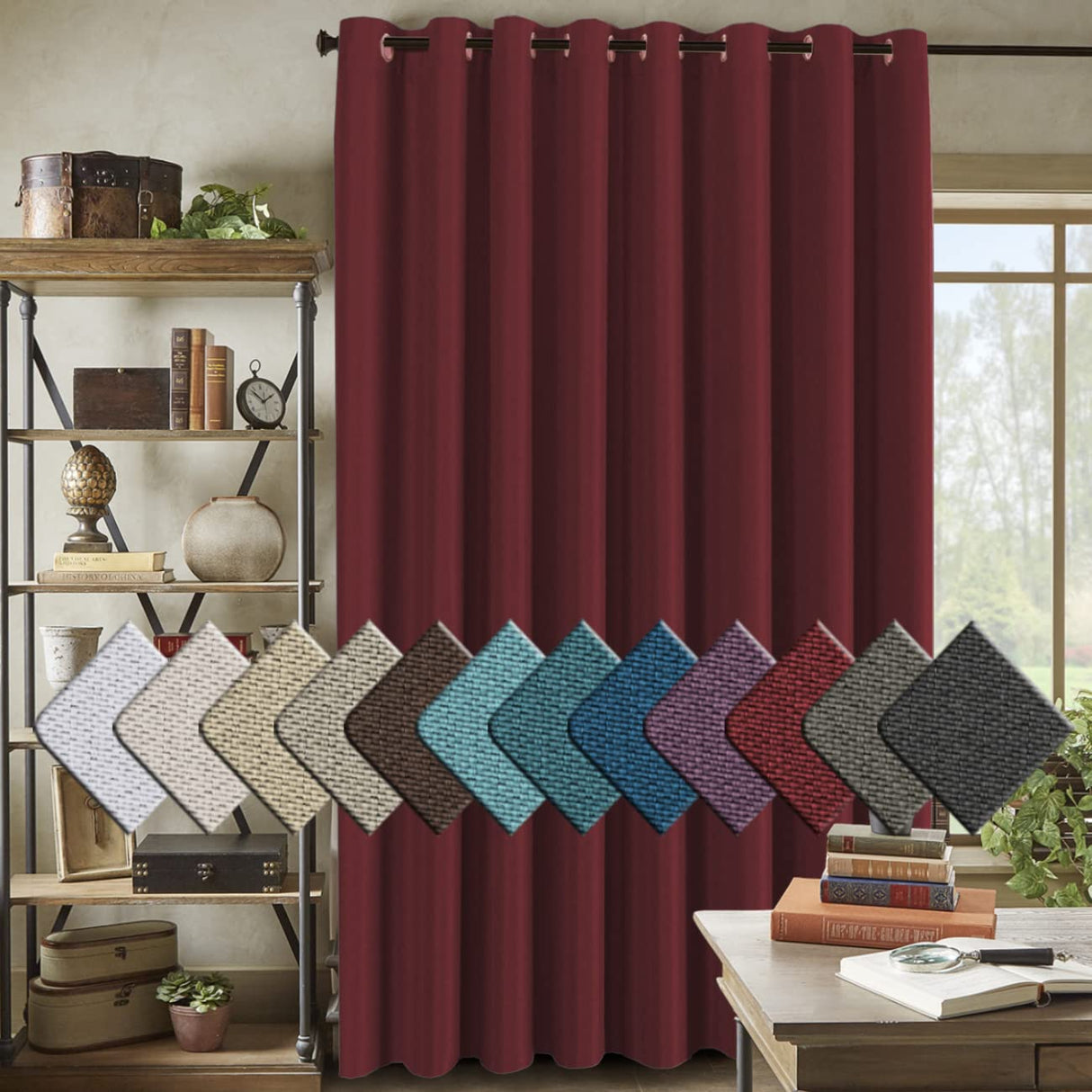 PrimeBeau Faux Linen Room Darkening/Room Dividing Curtain Draper Extra Wide & Long