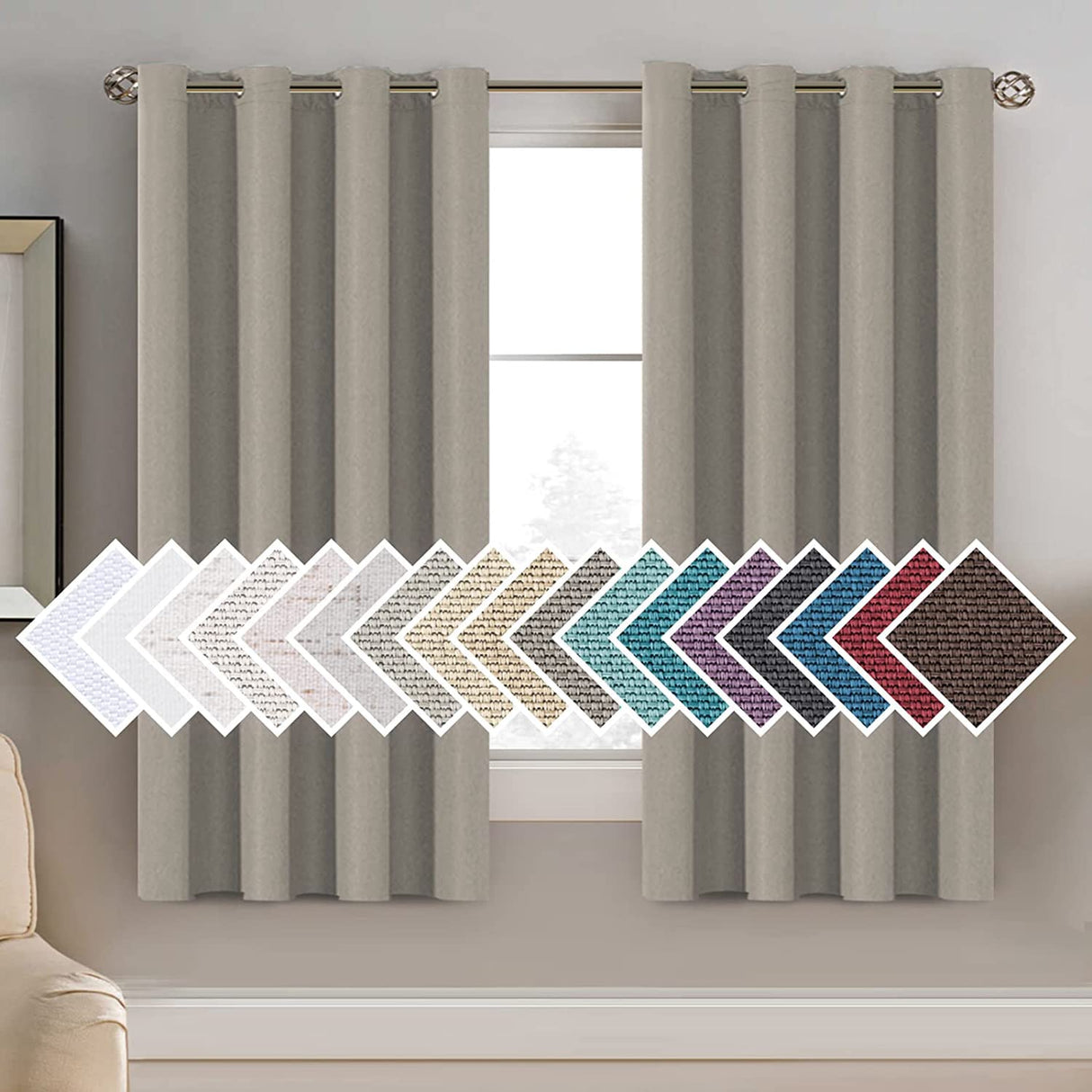 PrimeBeau Faux Linen Room Darkening Blackout Curtain Sold by 1 Panel, Short