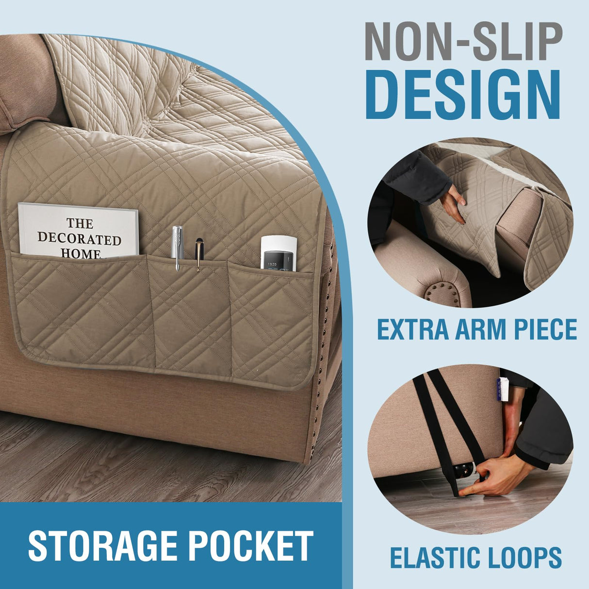 PrimeBeau 100% Waterproof Armchair Covers Washable,Thick Soft Couch Cover for Dogs with Elastic Straps (Armchair, Diamond Shape)