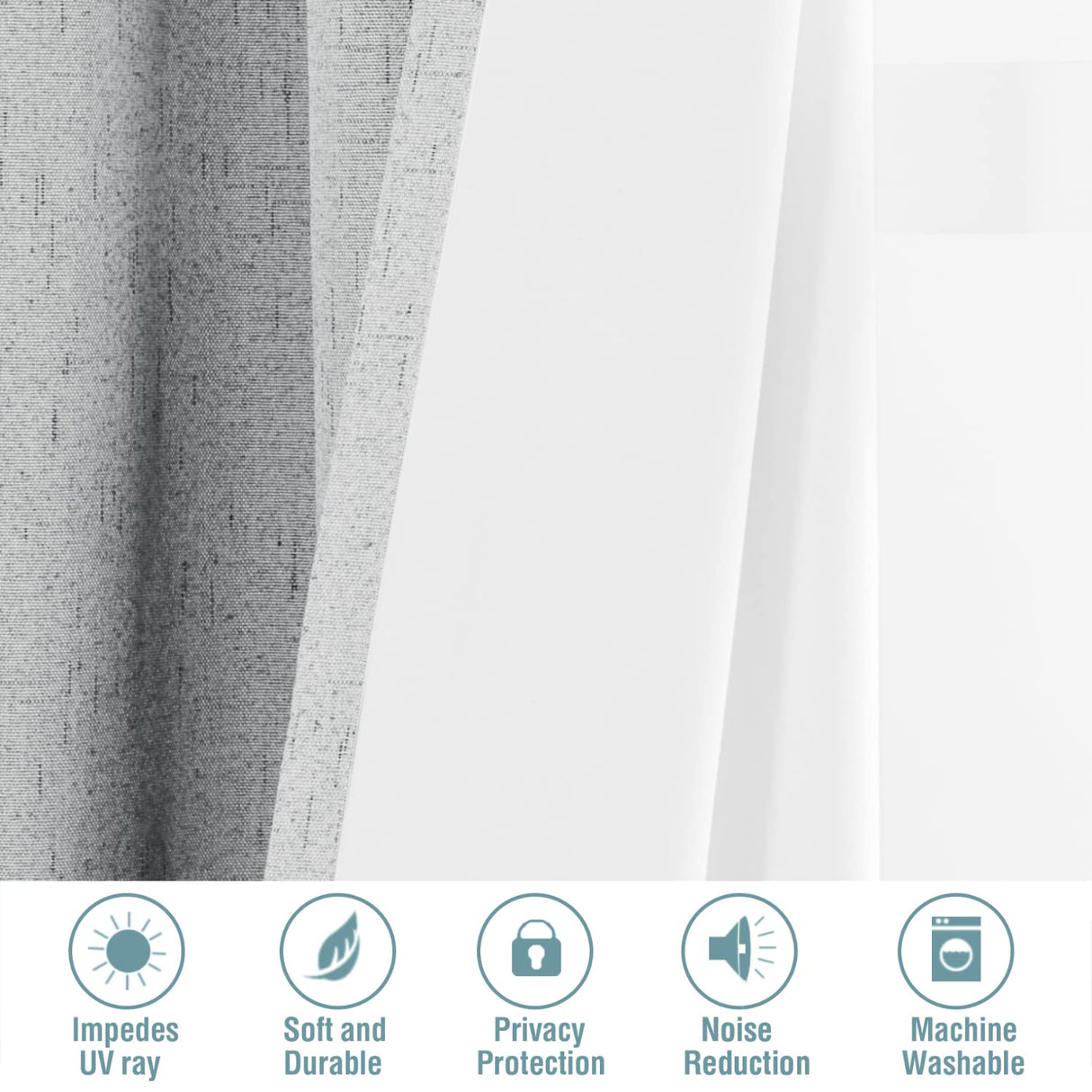 H.Versailtex Linen Blackout Thermal Insulated White Liner Grommet Top Small Window Curtains
