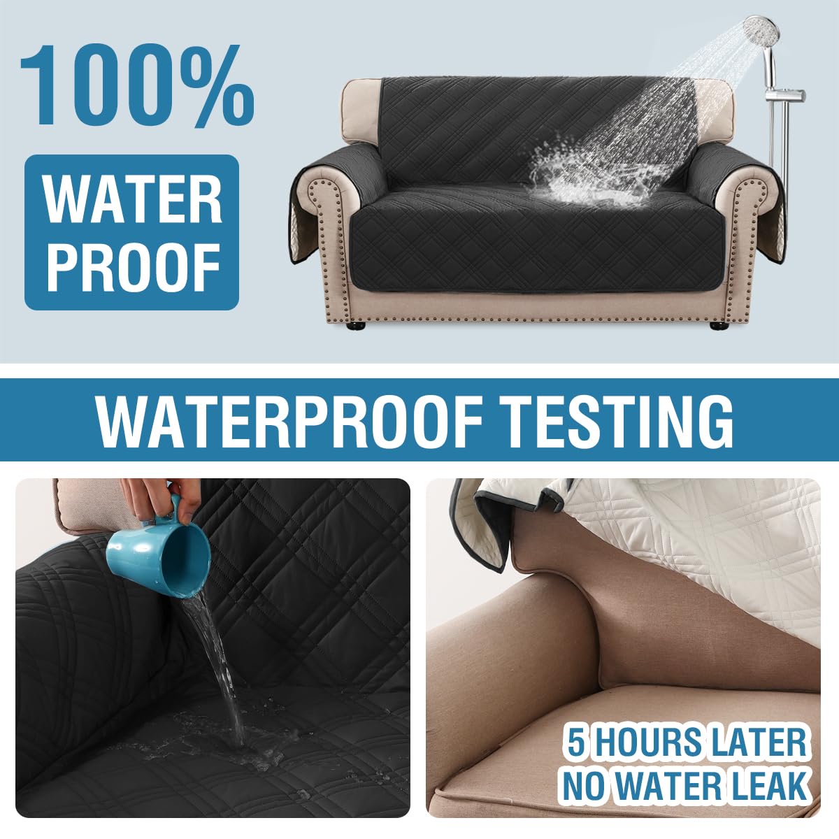 PrimeBeau 100% Waterproof Loveseat Covers Washable,Thick Soft Couch Cover for Dogs with Elastic Straps (Loveseat, Diamond Shape)