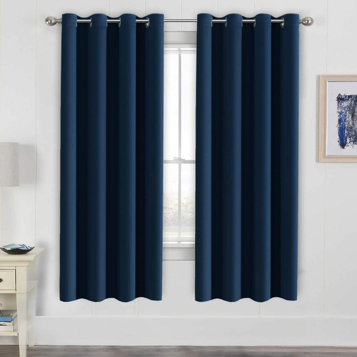 PrimeBeau Blackout Grommet Solid Color Curtain Set of 2 Panels, W52" Short
