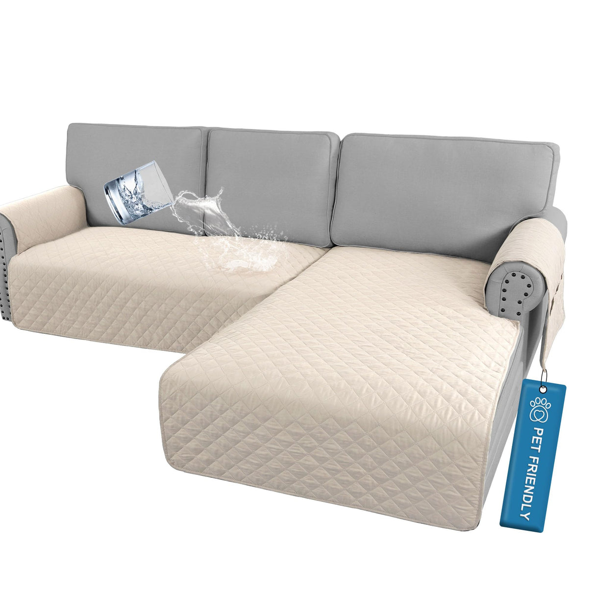 PrimeBeau 2 Piece L Shaped Couch Covers for Sectional Loveseat Couch Cover with Chaise Lounge 100% Waterproof Furniture Covers for Pets