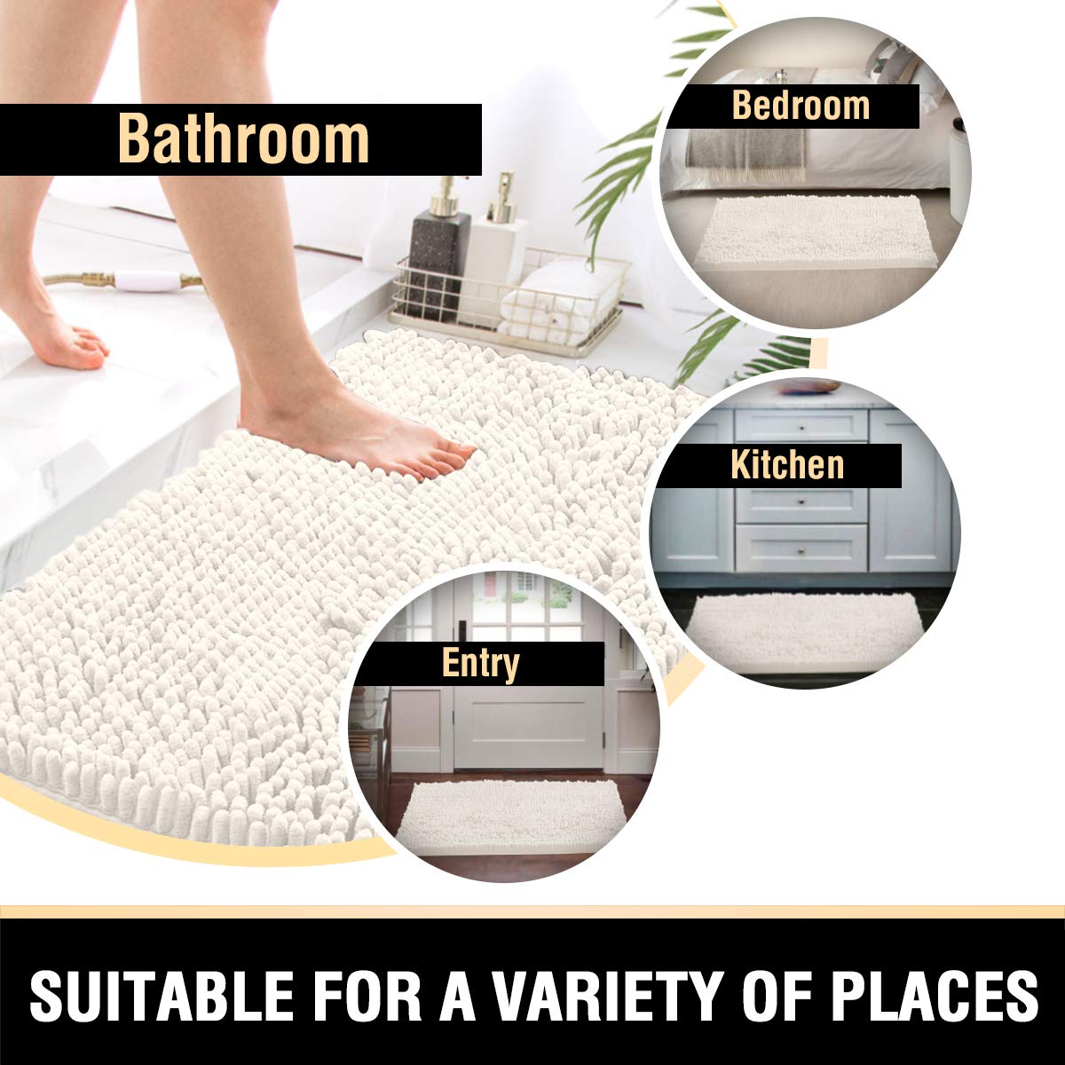 PrimeBeau Luxury Chenille U Shaped Bathroom Rug Sets -Absorbent,Washable,Dry Fast Area Carpet Mats 2 Pieces