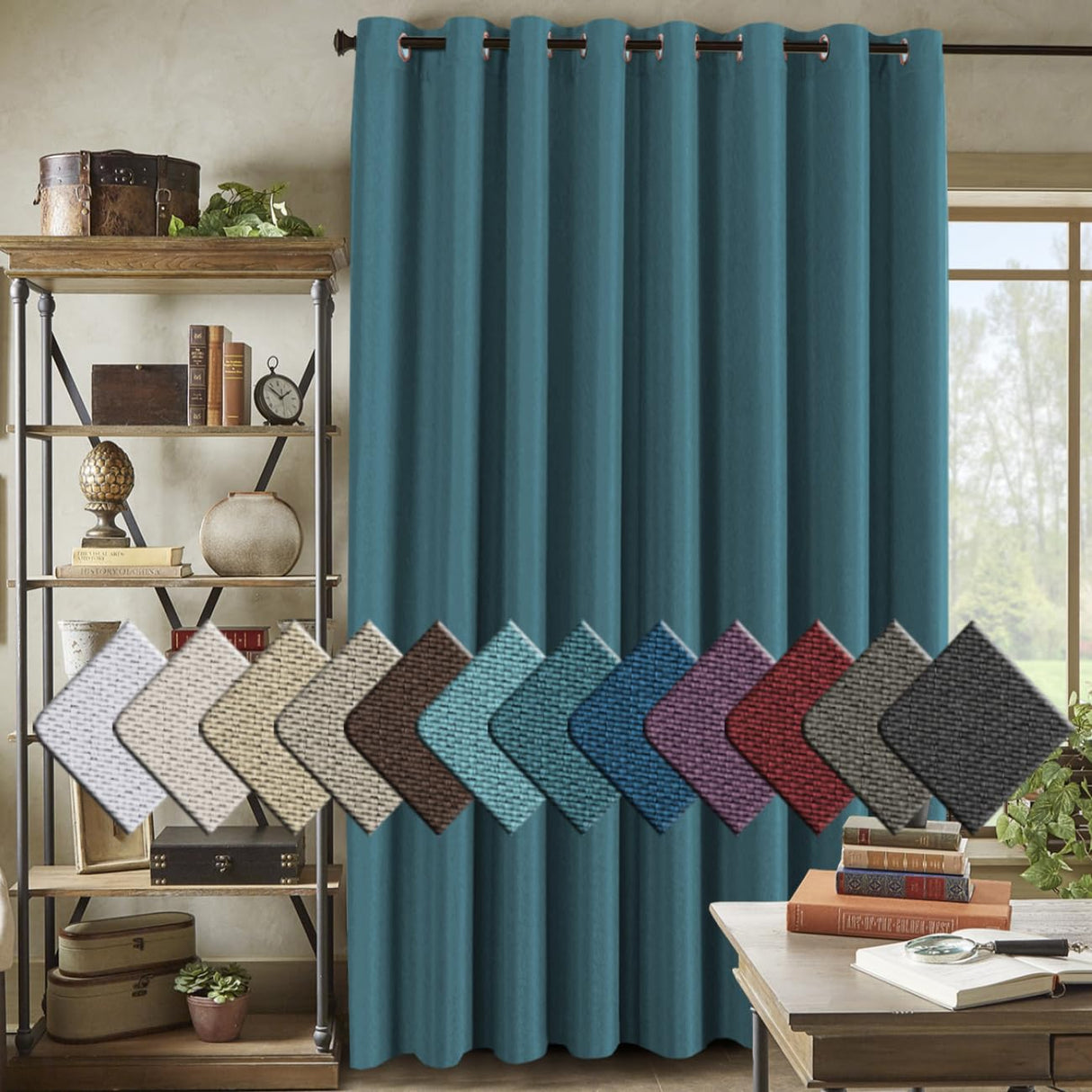 PrimeBeau Faux Linen Room Darkening/Room Dividing Curtain Draper Extra Wide & Long