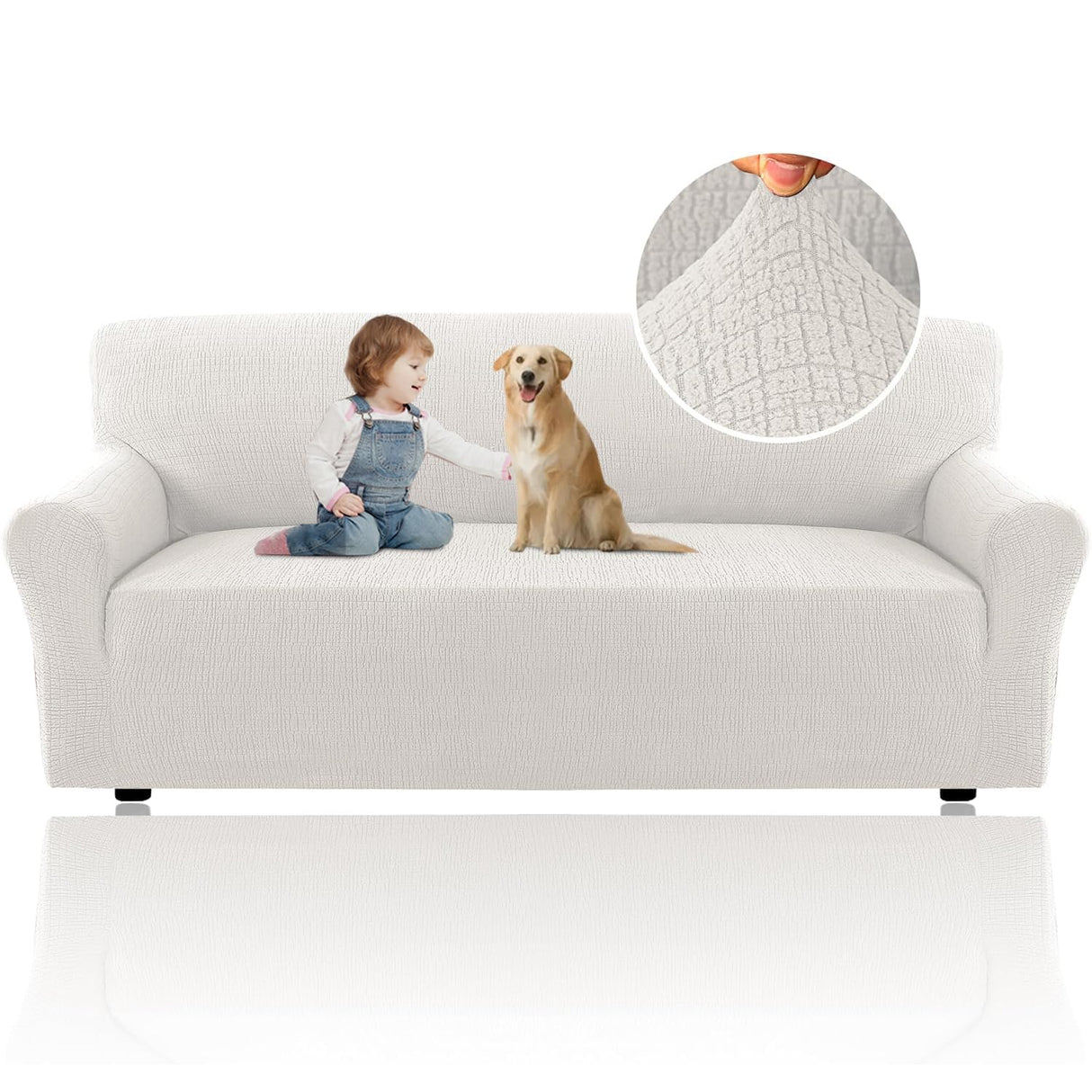 H.VERSAILTEX 2024 Newest Jacquard Couch Covers for 3 Cushion Couch 1 Piece Stretch Sofa Covers Furniture Protector Anti-Slip Soft Thickened Dogs Slipcovers Washable Crizzle Pattern(Sofa, Pale Oak)