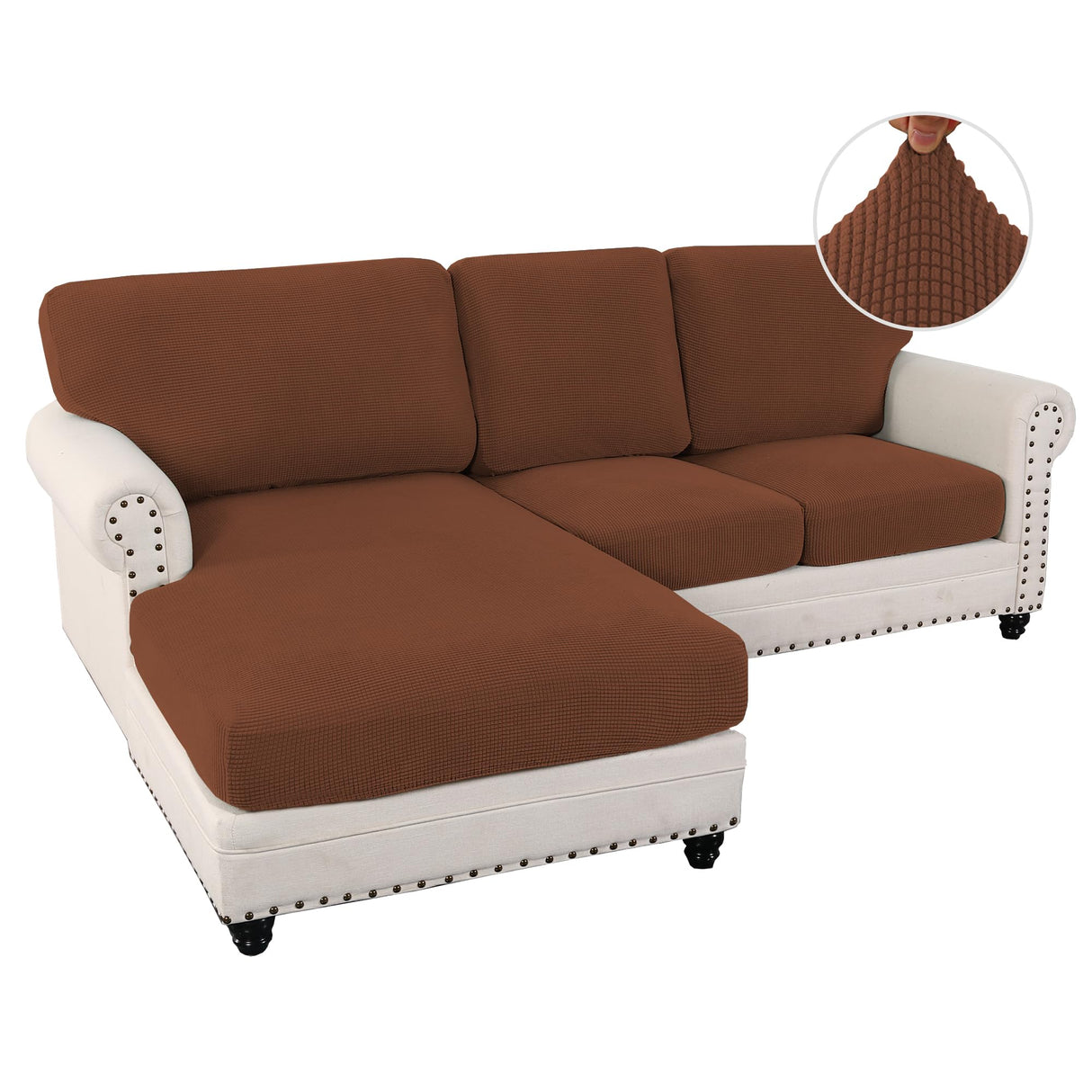 PrimeBeau 2024 New Sectional Couch Covers 6 Pieces Stretch Sofa Cover for Sectional Sofa Set Separate L Shaped Couch Cover for Both Left/Right Couch (Seat and Back: 1 Chaise for Loveseat)