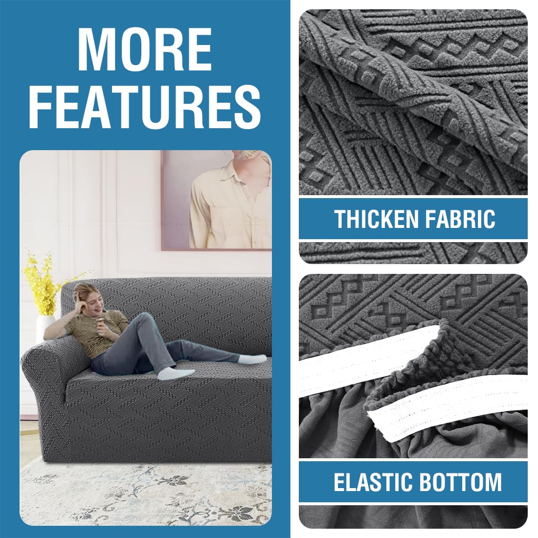 H.VERSAILTEX 2024 Newest Jacquard Couch Covers for 3 Cushion Couch 1 Piece Stretch Sofa Covers Furniture Protector Anti-Slip Soft Thickened Dogs Slipcovers Washable Wind Bell Pattern(Sofa, Grey)