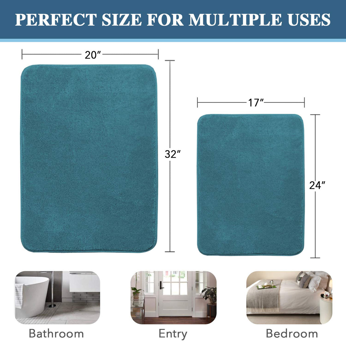 PrimeBeau Luxurious Memory Foam Bath Mat, Flannel Velvety Bath Mat Luxury Extra Soft and Absorbent Non Slip Rugs(Set of 2)