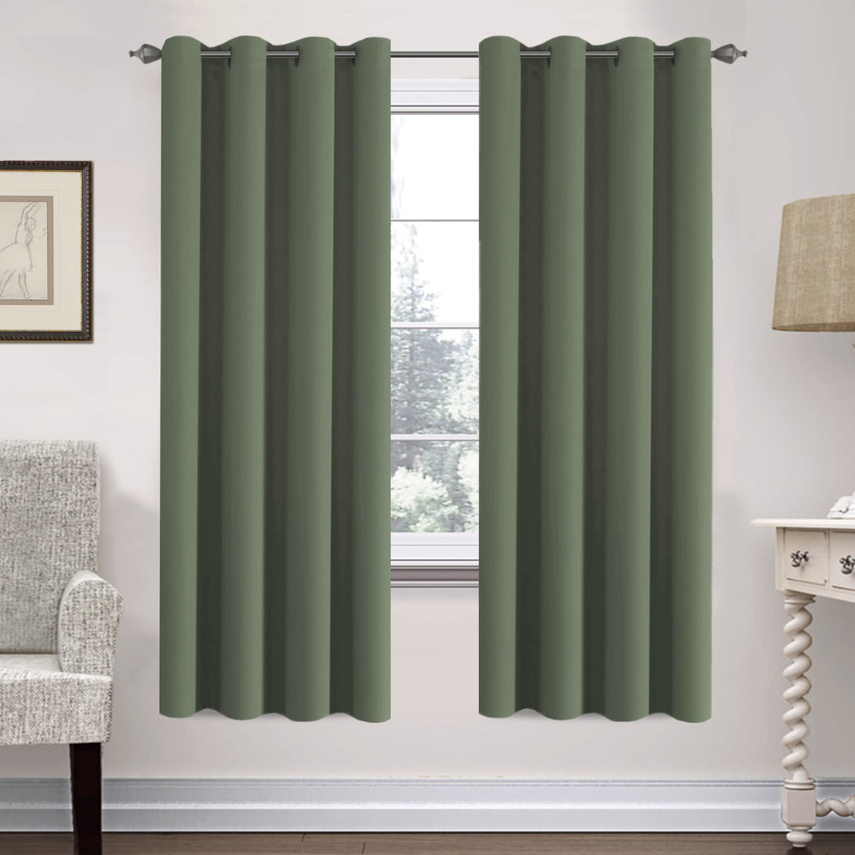 PrimeBeau Blackout Grommet Solid Color Curtain Set of 2 Panels, W52" Short