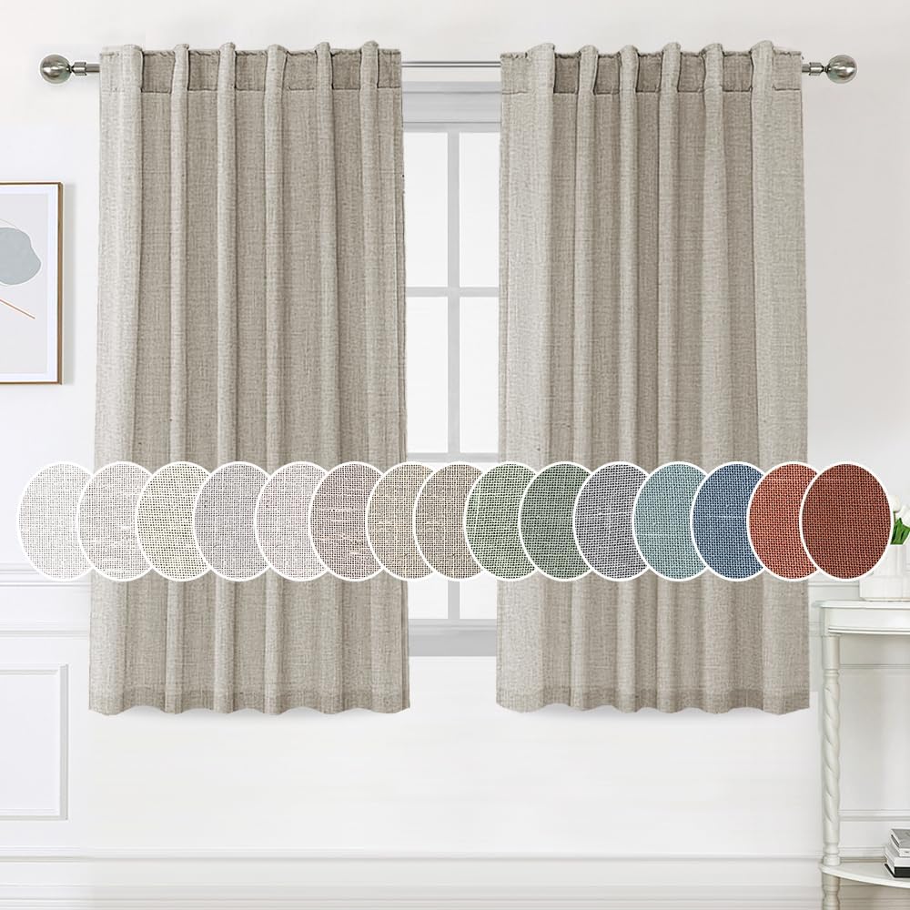 H.Versailtex Natural Linen Tab Loop Pocket Semi Sheer Light Filtering Curtains