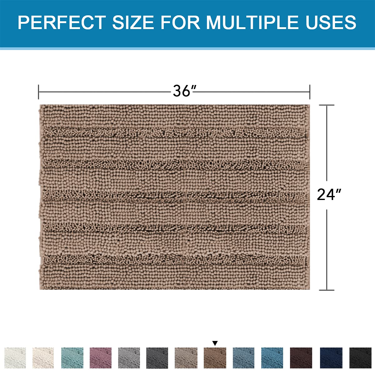 PrimeBeau Luxury Chenille Striped Bath Mats Set | Ultra Thick & Absorbent Non Slip Rugs 24“ x 36"