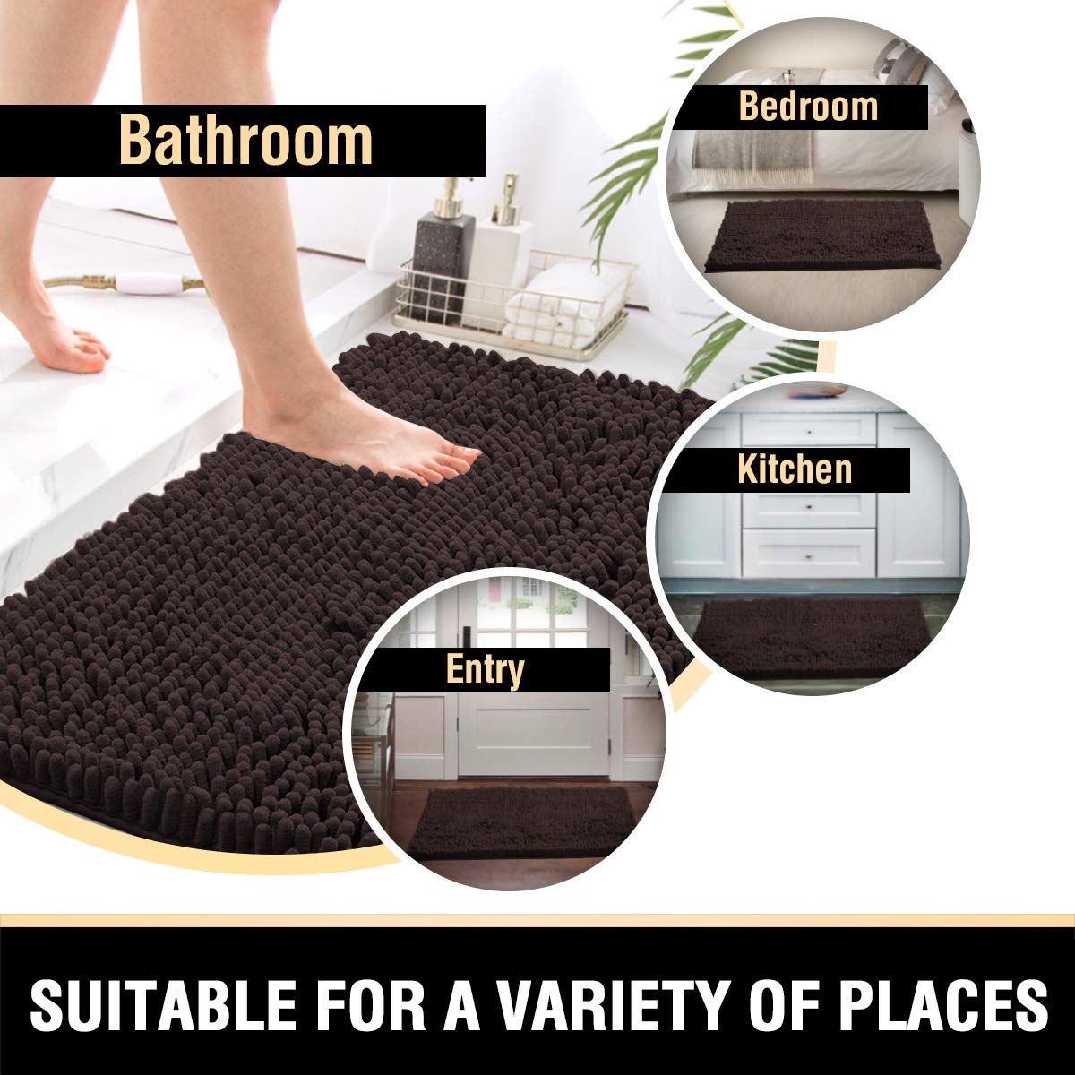 PrimeBeau Luxury Chenille U Shaped Bathroom Rug Sets -Absorbent,Washable,Dry Fast Area Carpet Mats 2 Pieces