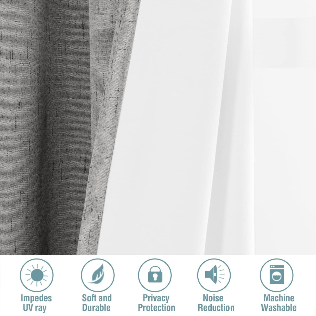 H.Versailtex Linen Blackout Thermal Insulated White Liner Grommet Top Small Window Curtains