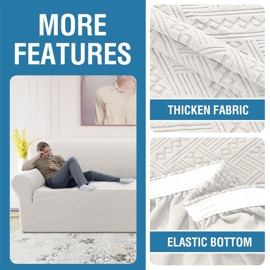 H.VERSAILTEX 2024 Newest Jacquard Couch Covers for 3 Cushion Couch 1 Piece Stretch Sofa Covers Furniture Protector Anti-Slip Soft Thickened Dogs Slipcovers Washable Wind Bell Pattern(Sofa, Pale Oak)