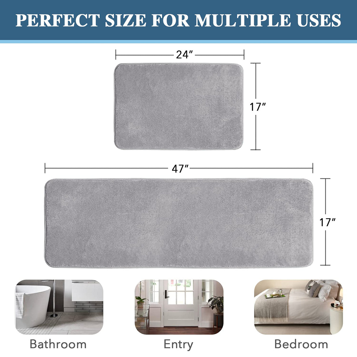 PrimeBeau Luxurious Memory Foam Bath Mat, Flannel Velvety Bath Mat Luxury Extra Soft and Absorbent Non Slip Rugs(Set of 2)