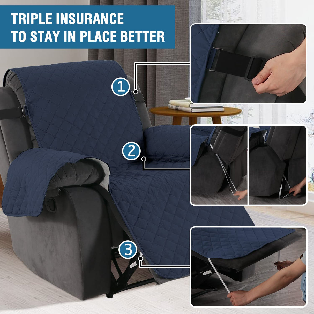 PrimeBeau Reversible Quilted Recliner & Oversize Recliner Covers - Stylish Furniture Protection & Decor Enhancement