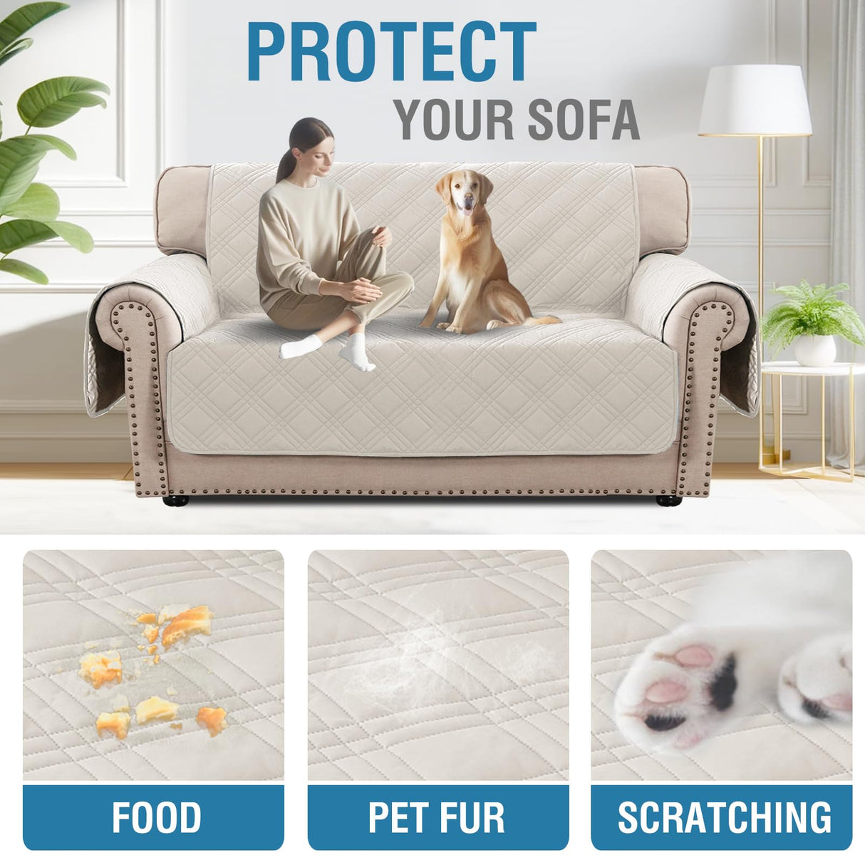 PrimeBeau 100% Waterproof Loveseat Covers Washable,Thick Soft Couch Cover for Dogs with Elastic Straps (Loveseat, Diamond Shape)