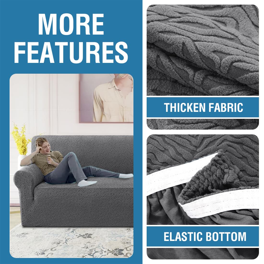 H.VERSAILTEX 2024 Newest Jacquard Couch Covers for 3 Cushion Couch 1 Piece Stretch Sofa Covers Furniture Protector Anti-Slip Soft Thickened Dogs Slipcovers Washable Leopard Pattern(Sofa, Grey)