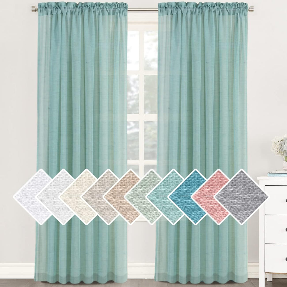 H.Versailtex Natural Linen Blended Curtains 63 Inches Length 2 Panels Textured Woven Linen Sheer Curtain Drapes for Living Room/Bedroom Light Filtering Rod Pocket Casual Draperies - Linen