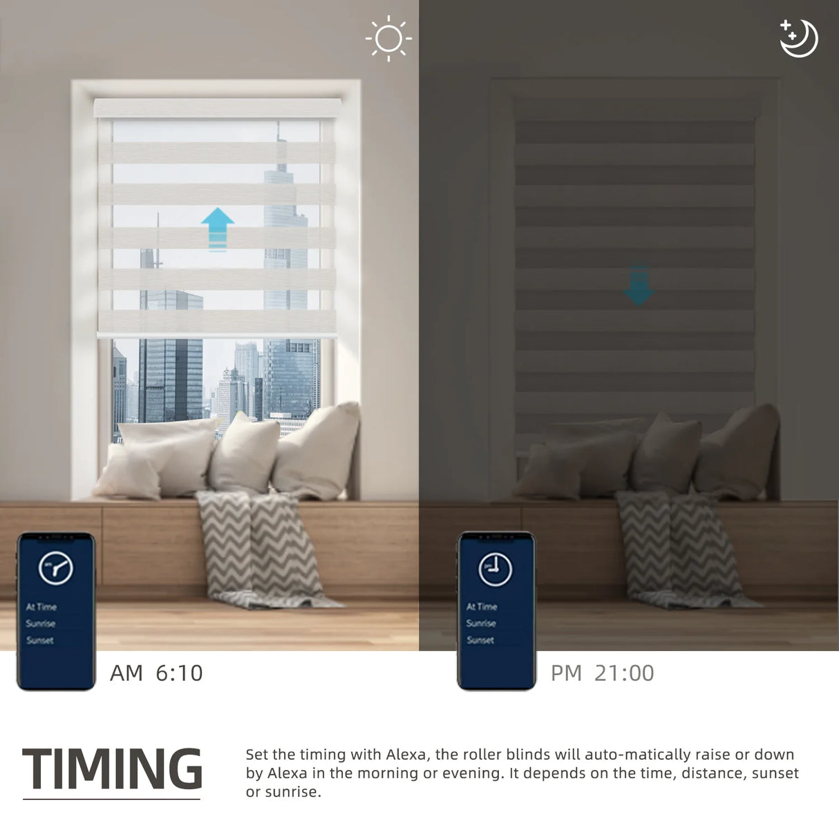 60% Blackout Motorized Zebra Shades 75mm Translucent Eloise