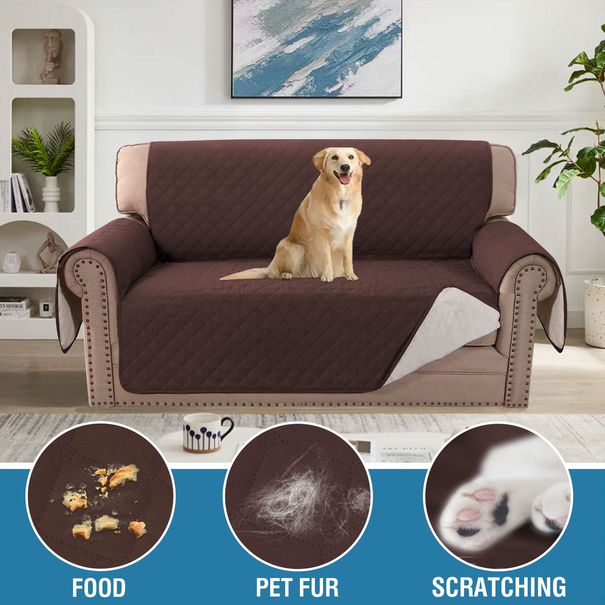 PrimeBeau 100% Waterproof Loveseat Slipcover Furniture Protector for Pets Kids with Non-Skid Backing, Unique Decor and Easy Care