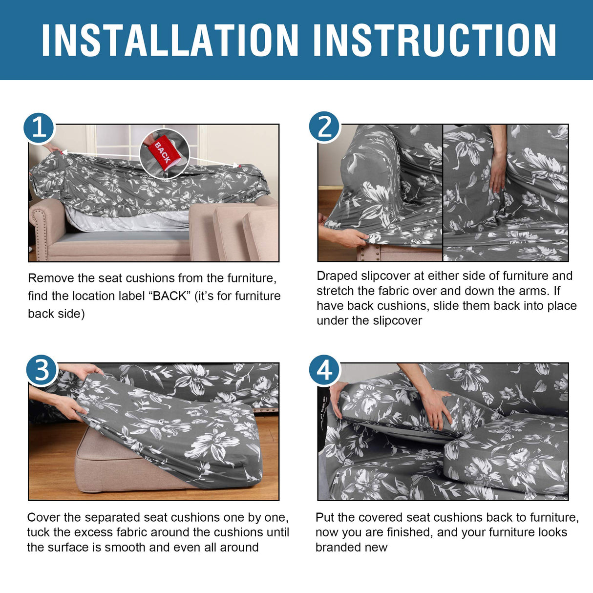 PrimeBeau Super Stretch 2 Set of Armchair Slipcovers, Floral Pattern, Luxurious Fleece Bouncy Modern Style Pet Friendly,Easy Care