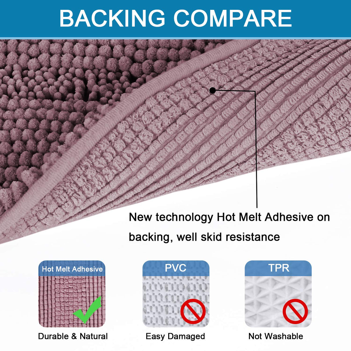 PrimeBeau Luxury Chenille Striped Bath Mats Set | Ultra Thick & Absorbent Non Slip Rugs 59“ x 20"