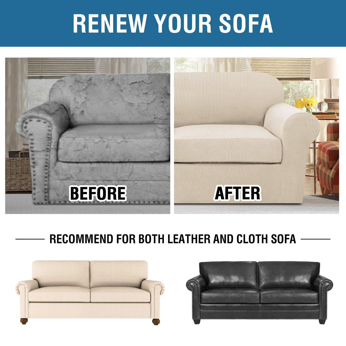 PrimeBeau Thicker Jacquard Fabric 3 Pieces Loveseat & Oversize Loveseat Covers for 2 Cushion Sofa Couch Slipcovers (Base Cover Plus 2 Seat Cushion Covers)