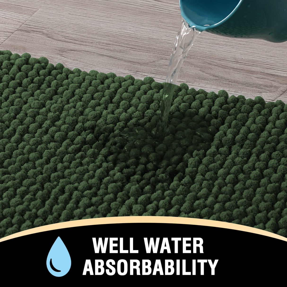 PrimeBeau 3-Piece Aqua Foam Bathroom Rugs Set | Non-Slip, Extra Absorbent Bath Mats for Tub & Shower | Soft Chenille, Vibrant Decor & Easy Care | 17''x24''+20''x32''+20''x24'' U-Shaped