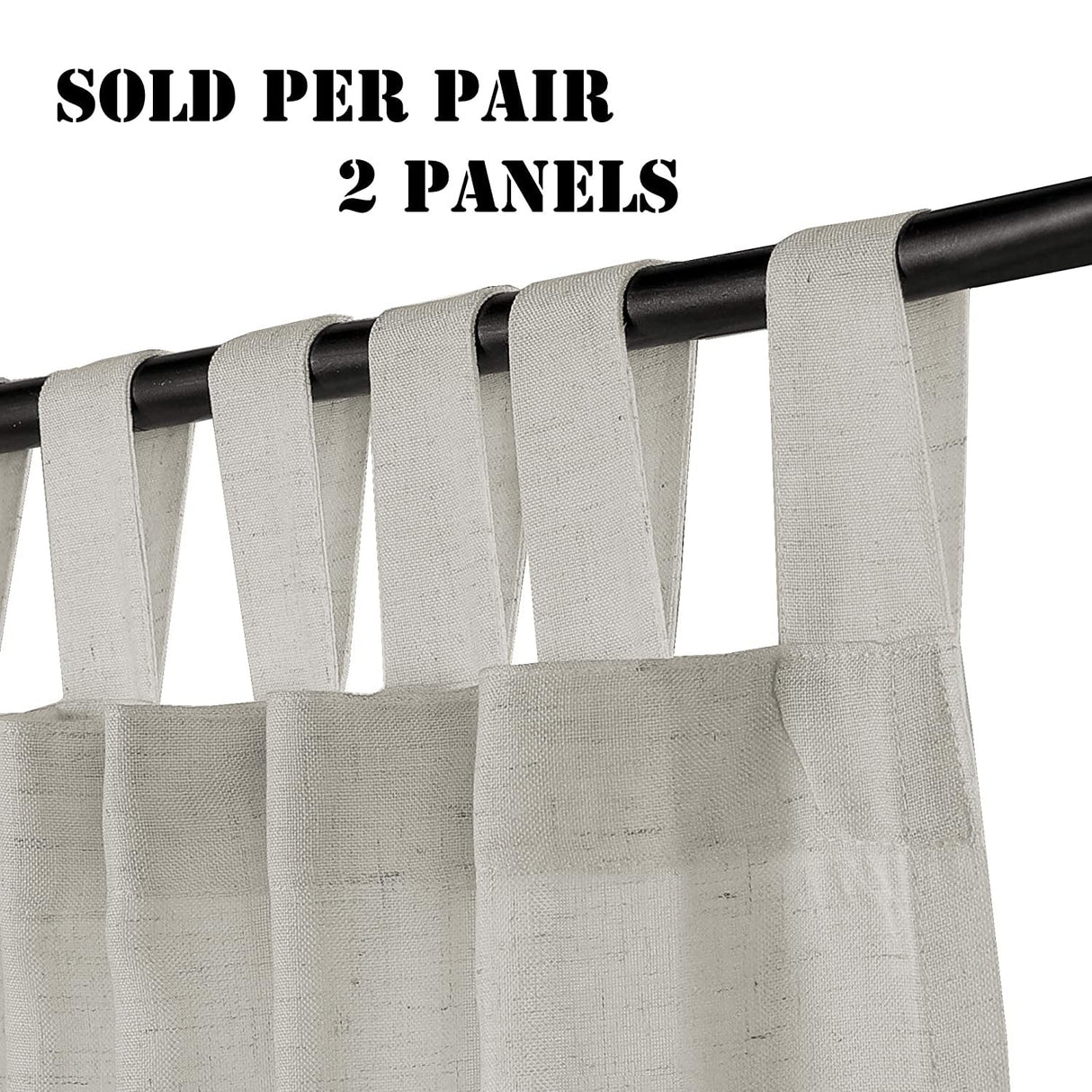PrimeBeau Natural Linen Mix Tab Top Curtains, Light Filtering Panels (Set of 2)