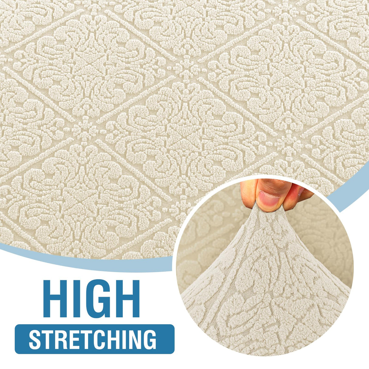 H.VERSAILTEX 2024 Newest Jacquard Couch Covers for 3 Cushion Couch 1 Piece Stretch Sofa Covers Furniture Protector Anti-Slip Soft Thickened Dogs Slipcovers Washable Damask Pattern(Sofa, Ivory)