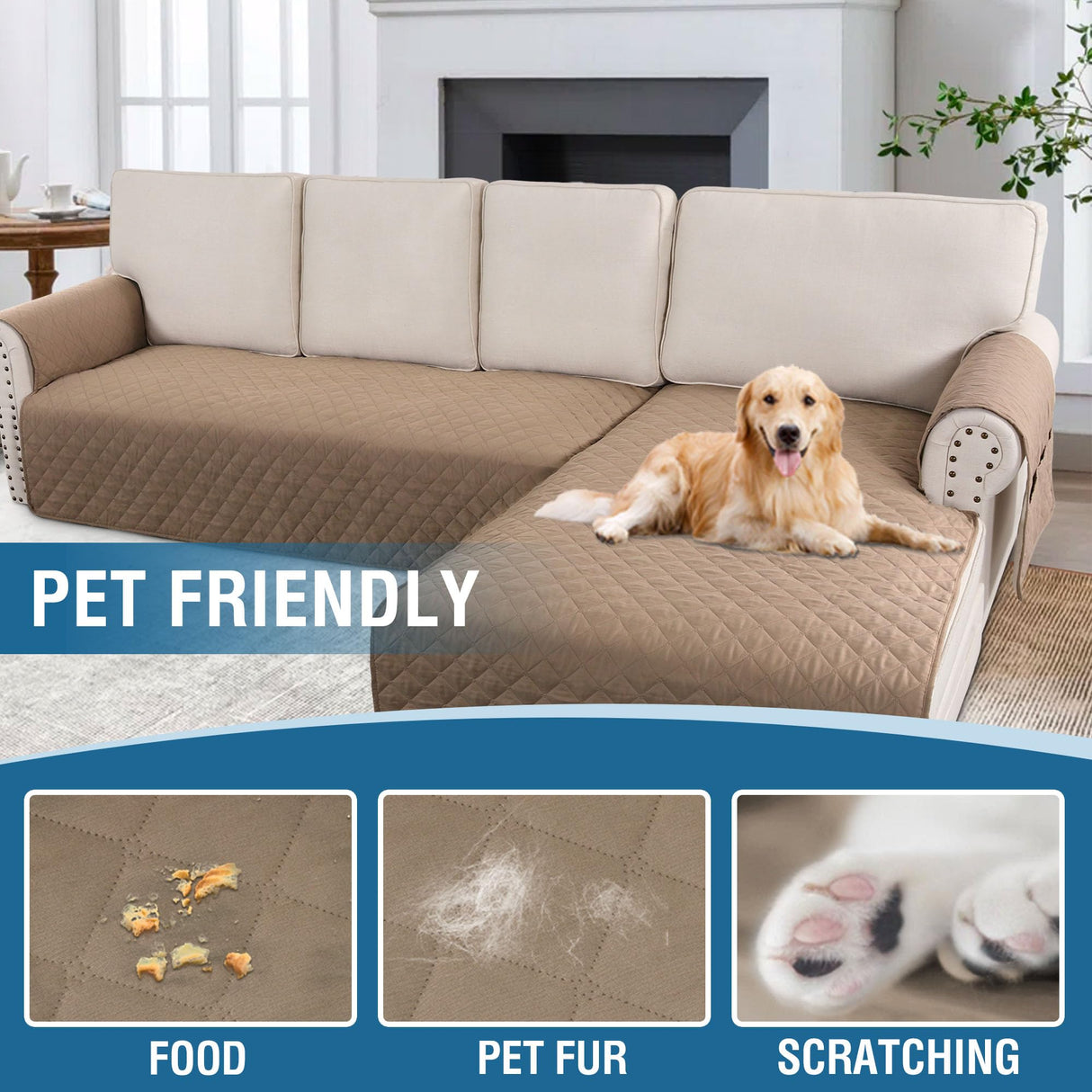 PrimeBeau 2 Piece L Shaped Couch Covers for Sectional Sofa Couch Cover with Chaise Lounge 100% Waterproof Furniture Covers for Pets