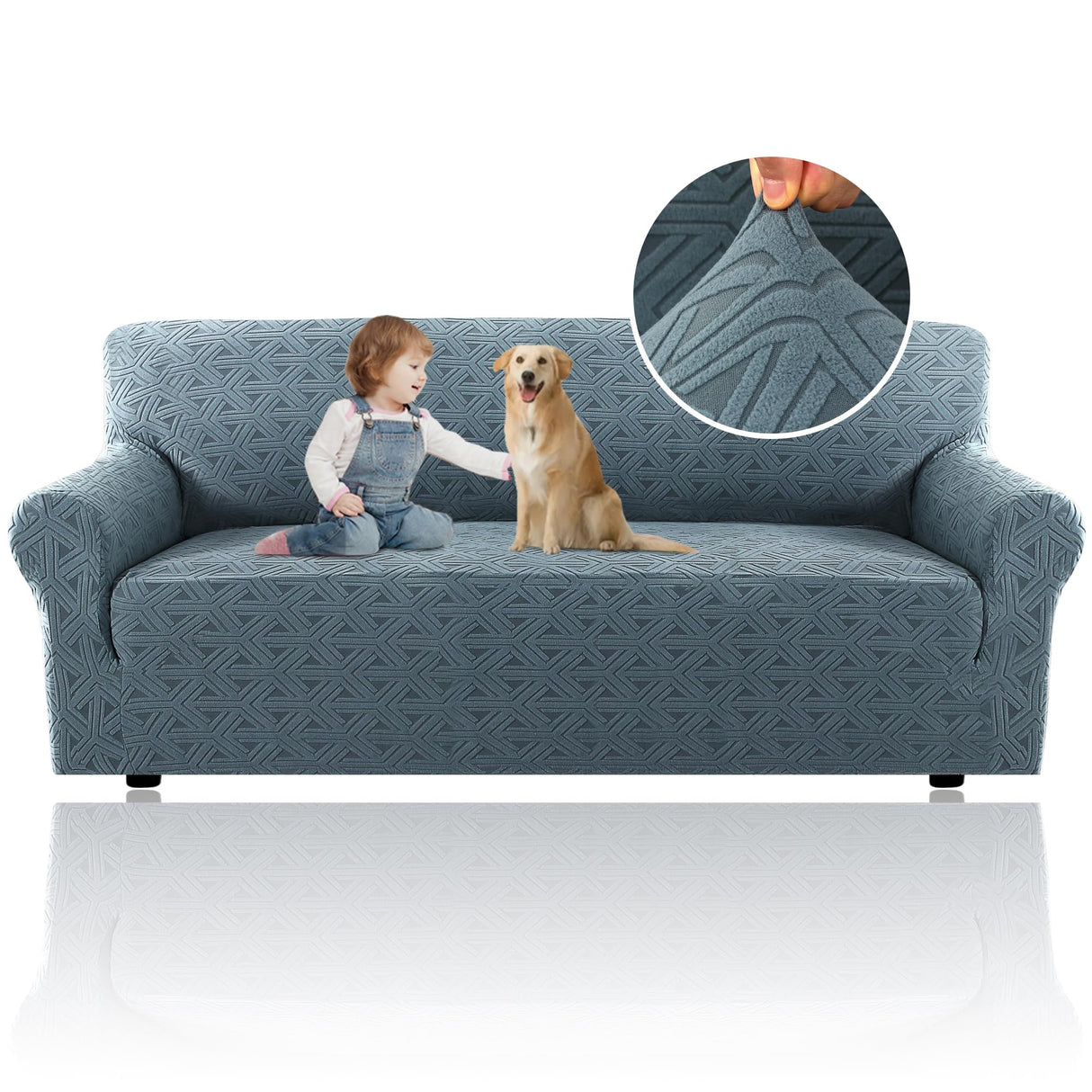 H.VERSAILTEX 2024 Newest Jacquard Couch Covers for 3 Cushion Couch 1 Piece Stretch Sofa Covers Furniture Protector Anti-Slip Soft Thickened Dogs Slipcovers Washable Diamond Pattern(Sofa, Stone Blue)