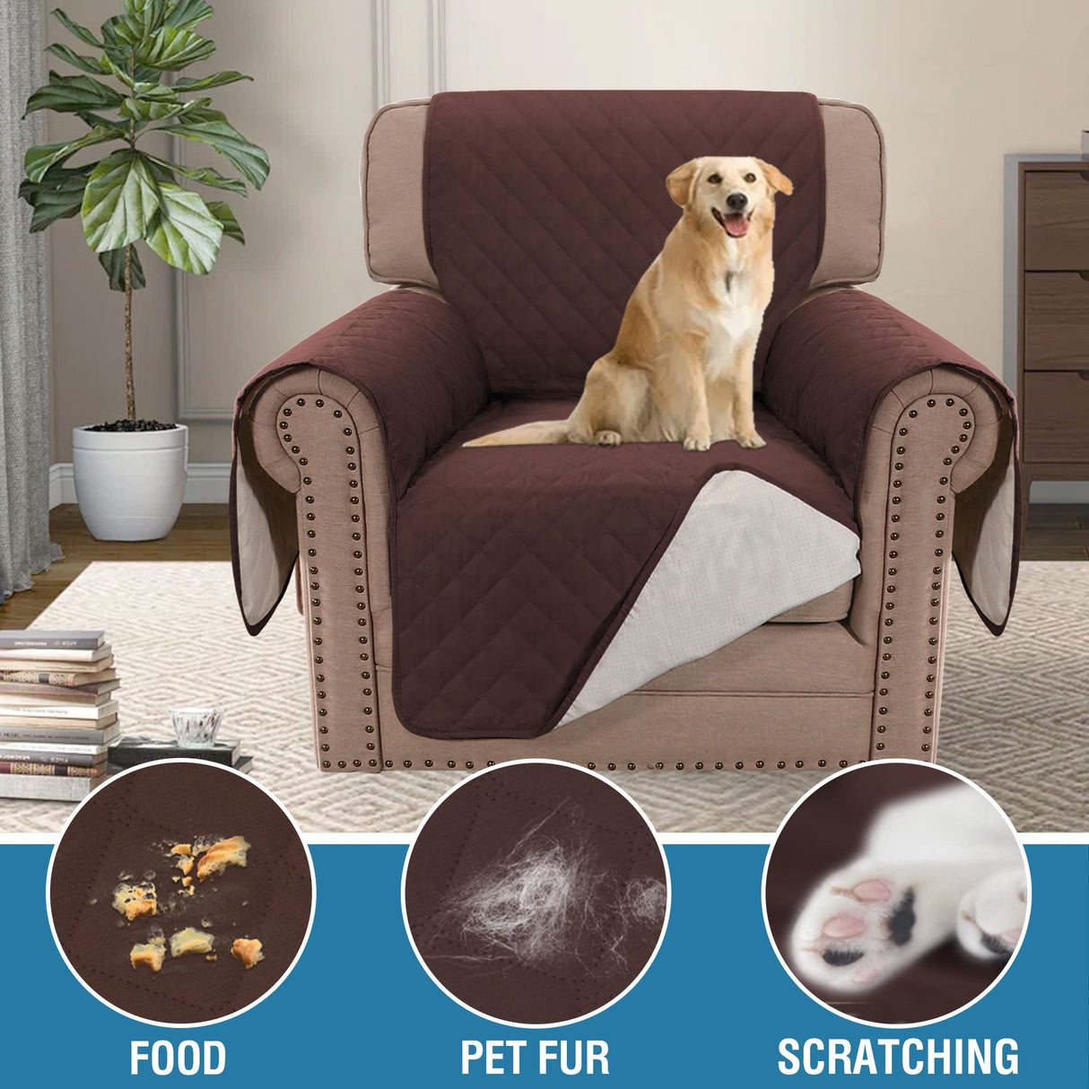 PrimeBeau 100% Waterproof Chair Slipcover Furniture Protector for Pets Kids with Non-Skid Backing, Unique Decor and Easy Care