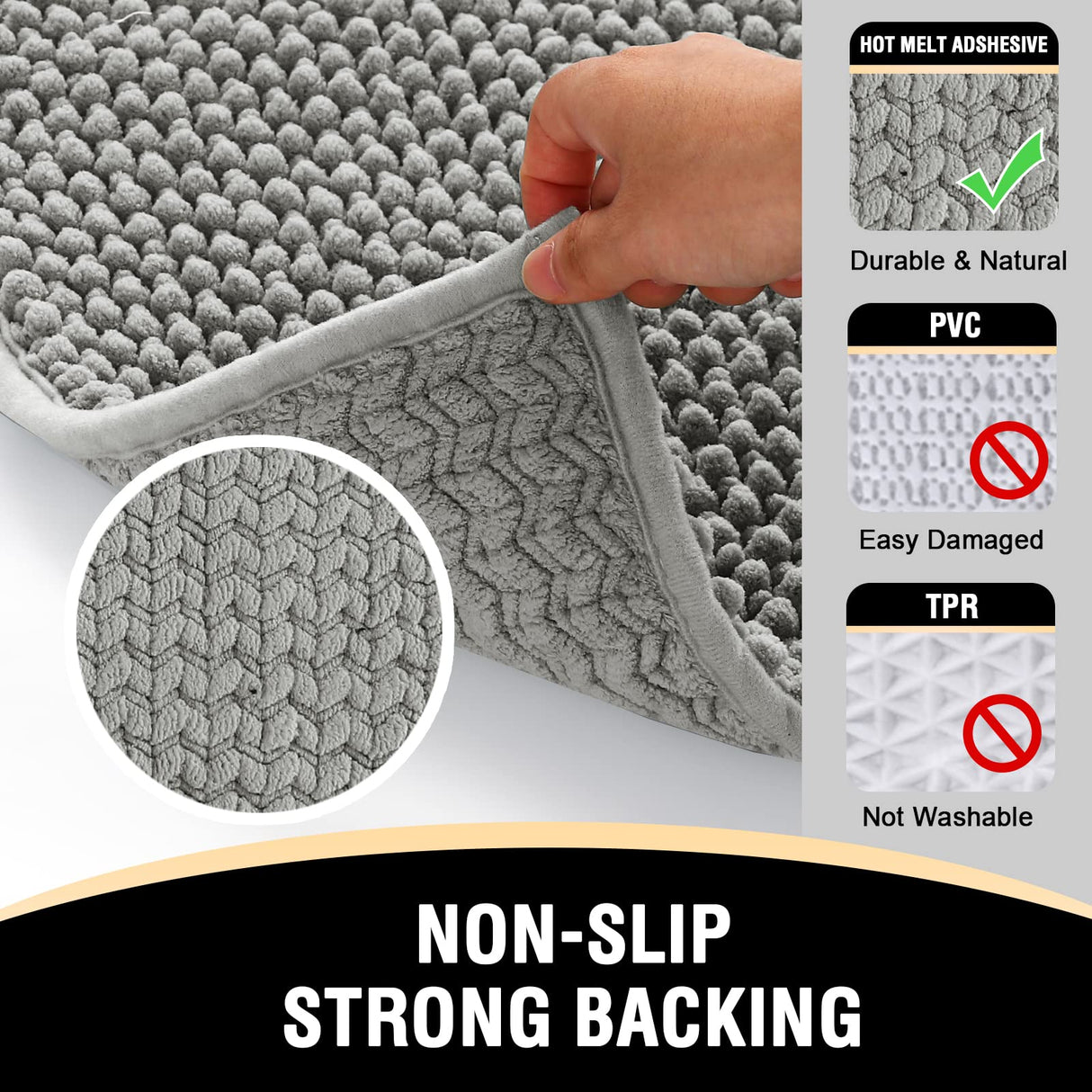 PrimeBeau 3-Piece Aqua Foam Bathroom Rugs Set | Non-Slip, Extra Absorbent Bath Mats for Tub & Shower | Soft Chenille, Vibrant Decor & Easy Care | 17''x24''+20''x32''+20''x24'' U-Shaped