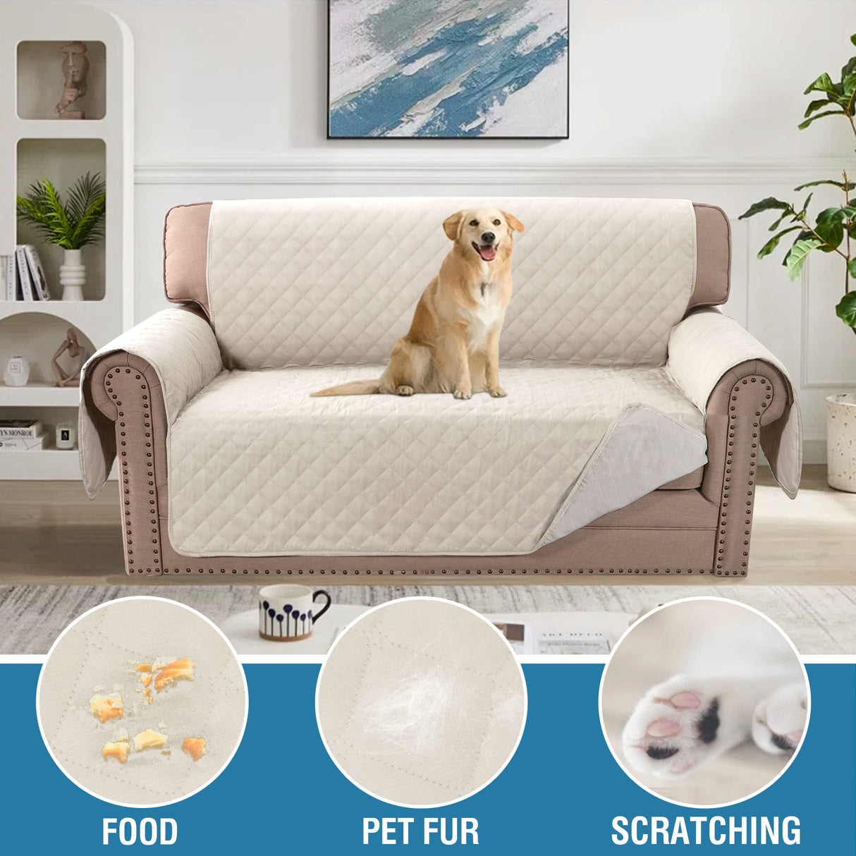 PrimeBeau 100% Waterproof Loveseat Slipcover Furniture Protector for Pets Kids with Non-Skid Backing, Unique Decor and Easy Care