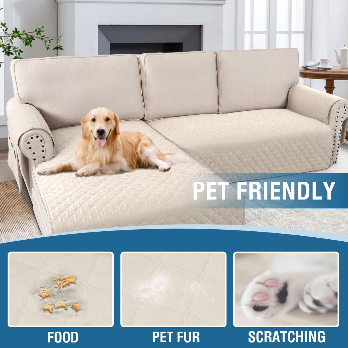 PrimeBeau 2 Piece L Shaped Couch Covers for Sectional Loveseat Couch Cover with Chaise Lounge 100% Waterproof Furniture Covers for Pets