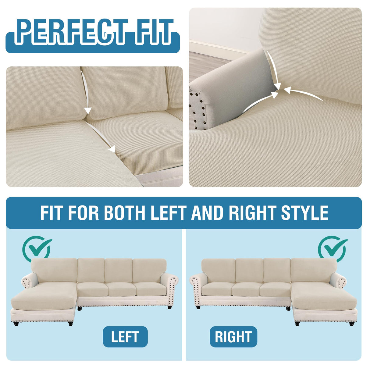 PrimeBeau 2024 New Sectional Couch Covers 8 Pieces Stretch Sofa Covers for Sectional Sofa Set Separate L Shaped Couch Cover for Both Left/Right Couch (Seat and Back: 1 Chaise for Sofa)