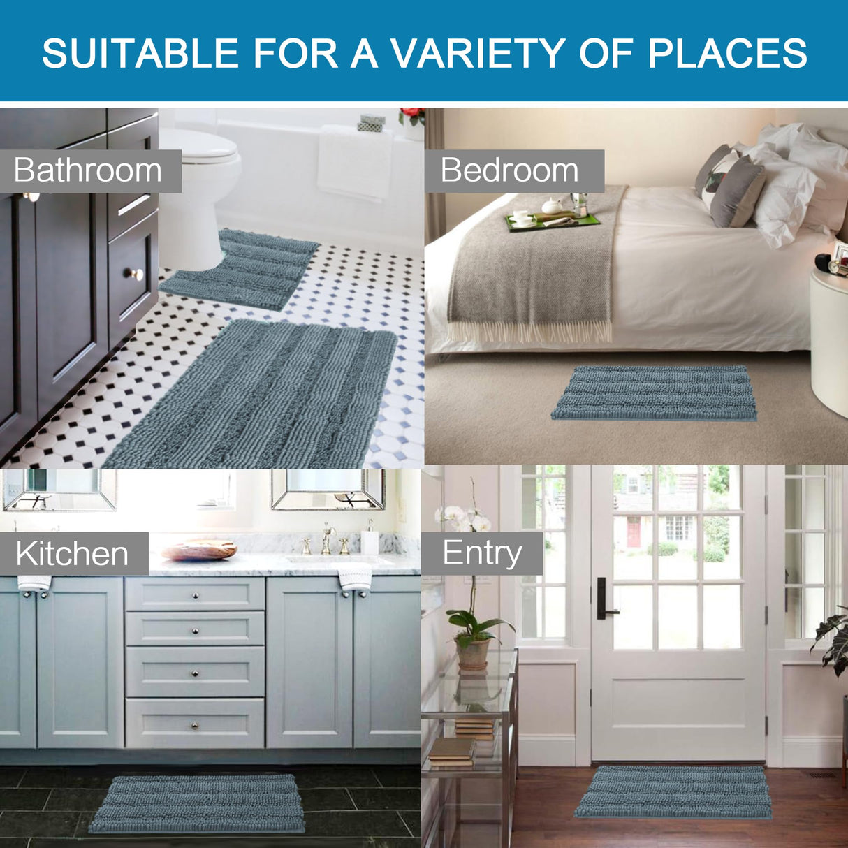 PrimeBeau U Sharp Stripe Bath Rug Contour Set