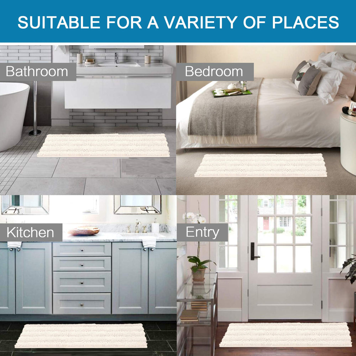 PrimeBeau Luxury Chenille Striped Bath Mats Set | Ultra Thick & Absorbent Non Slip Rugs 47“ x 17"