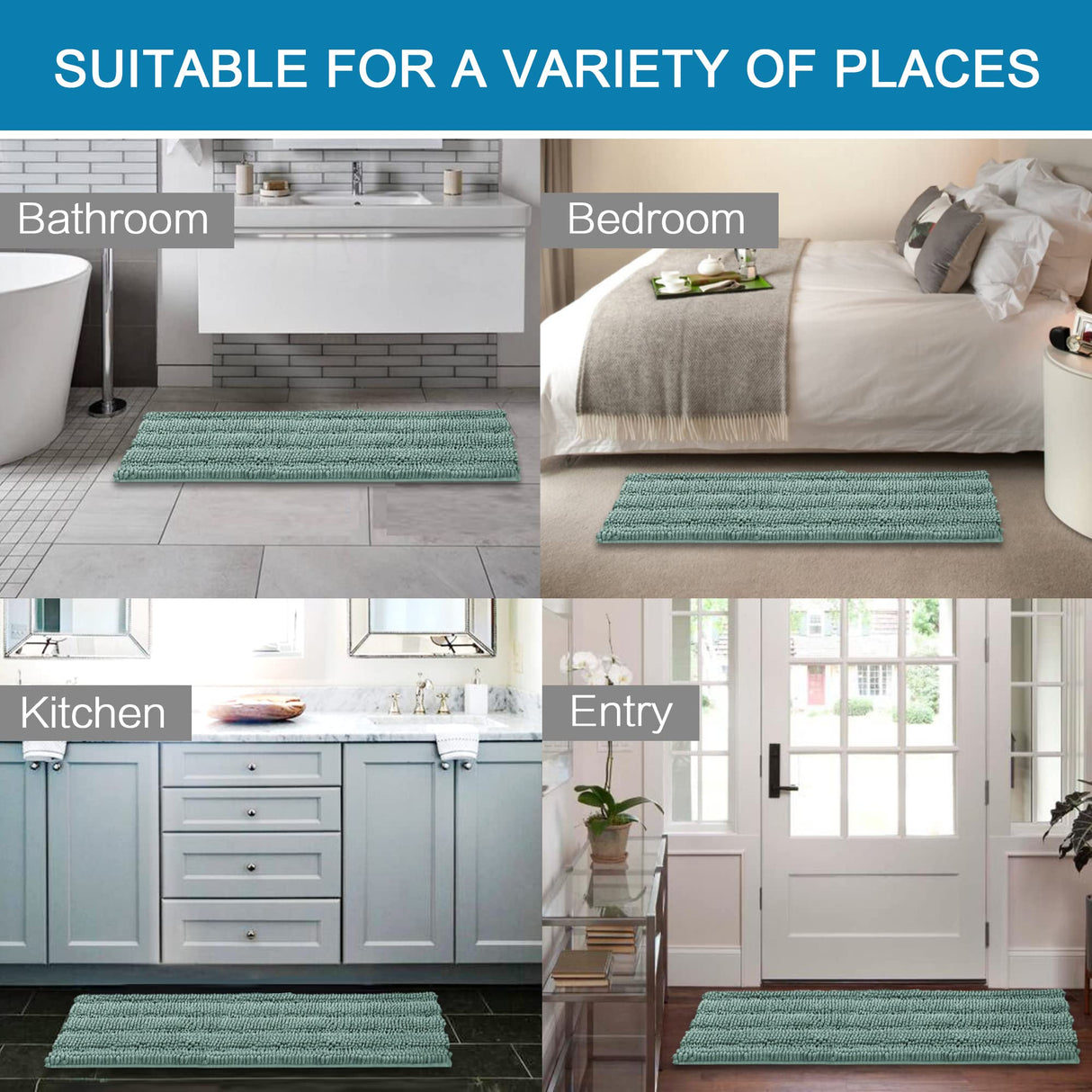 PrimeBeau Luxury Chenille Striped Bath Mats Set | Ultra Thick & Absorbent Non Slip Rugs 59“ x 20"