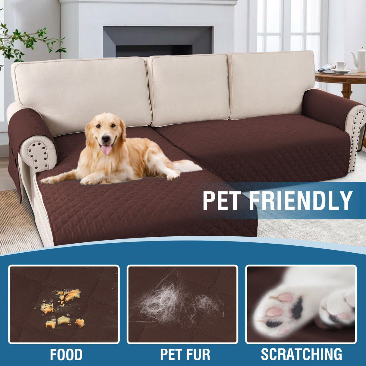 PrimeBeau 2 Piece L Shaped Couch Covers for Sectional Loveseat Couch Cover with Chaise Lounge 100% Waterproof Furniture Covers for Pets