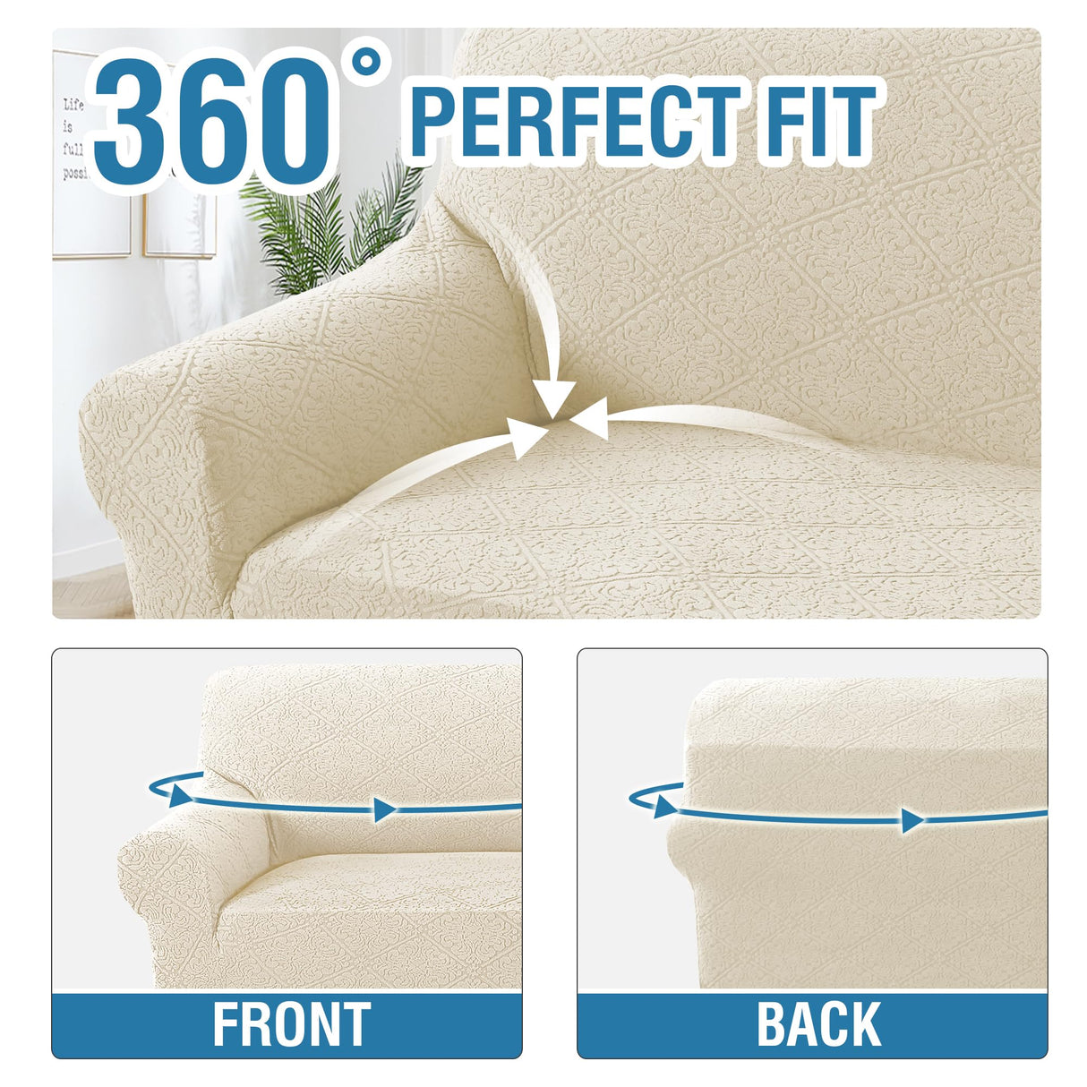 PrimeBeau Damask Pattern Jacquard Couch Covers for Anti-Slip - Set of 5