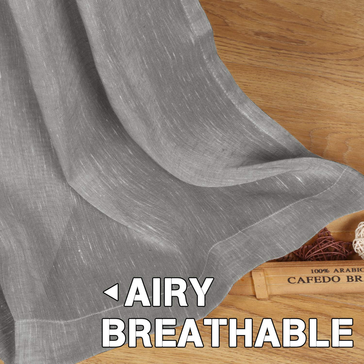 PrimeBeau Faux Linen Grommet Sheer Curtains - Set of 2 Panels 52 Series Long