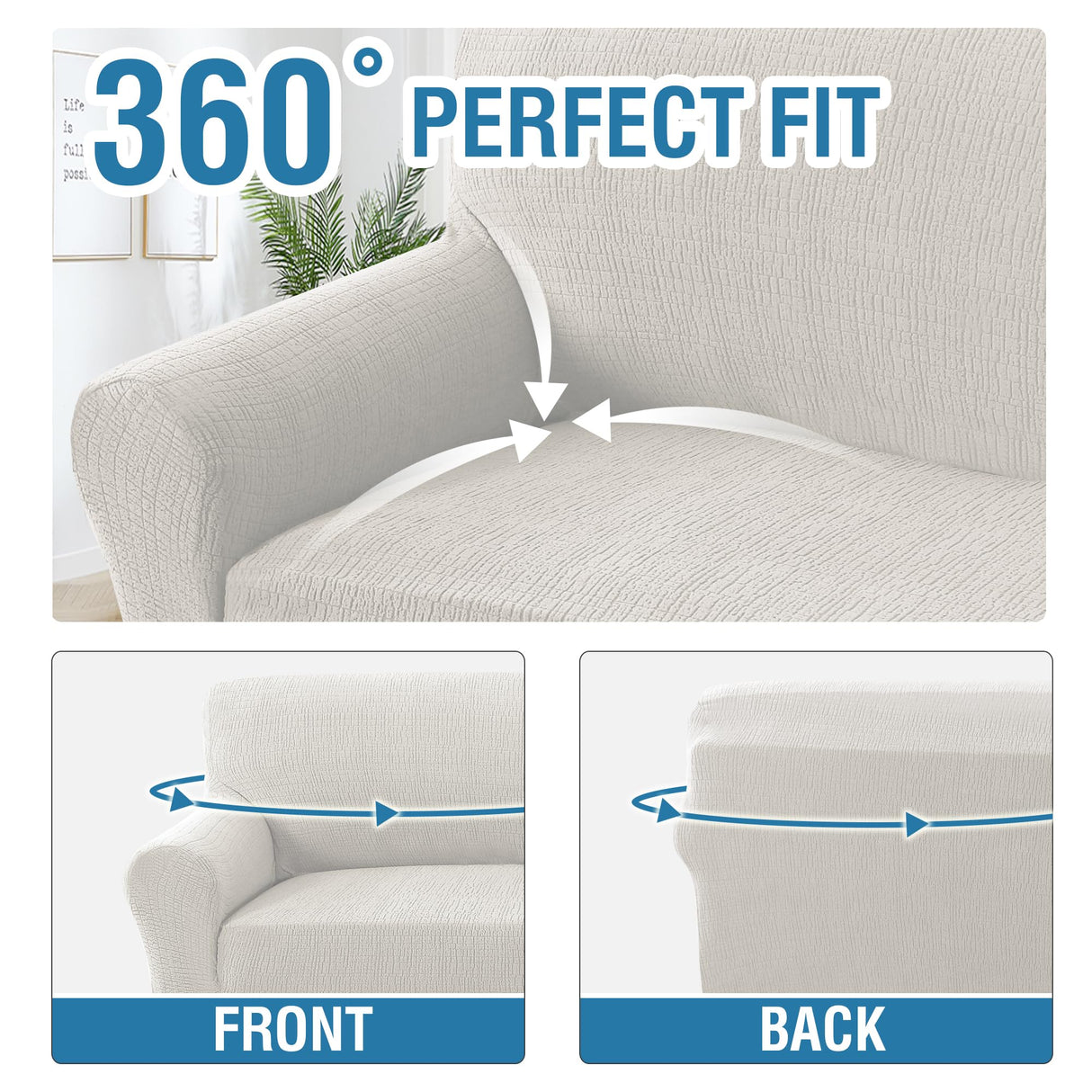 H.VERSAILTEX 2024 Newest Jacquard Couch Covers for 3 Cushion Couch 1 Piece Stretch Sofa Covers Furniture Protector Anti-Slip Soft Thickened Dogs Slipcovers Washable Crizzle Pattern(Sofa, Pale Oak)