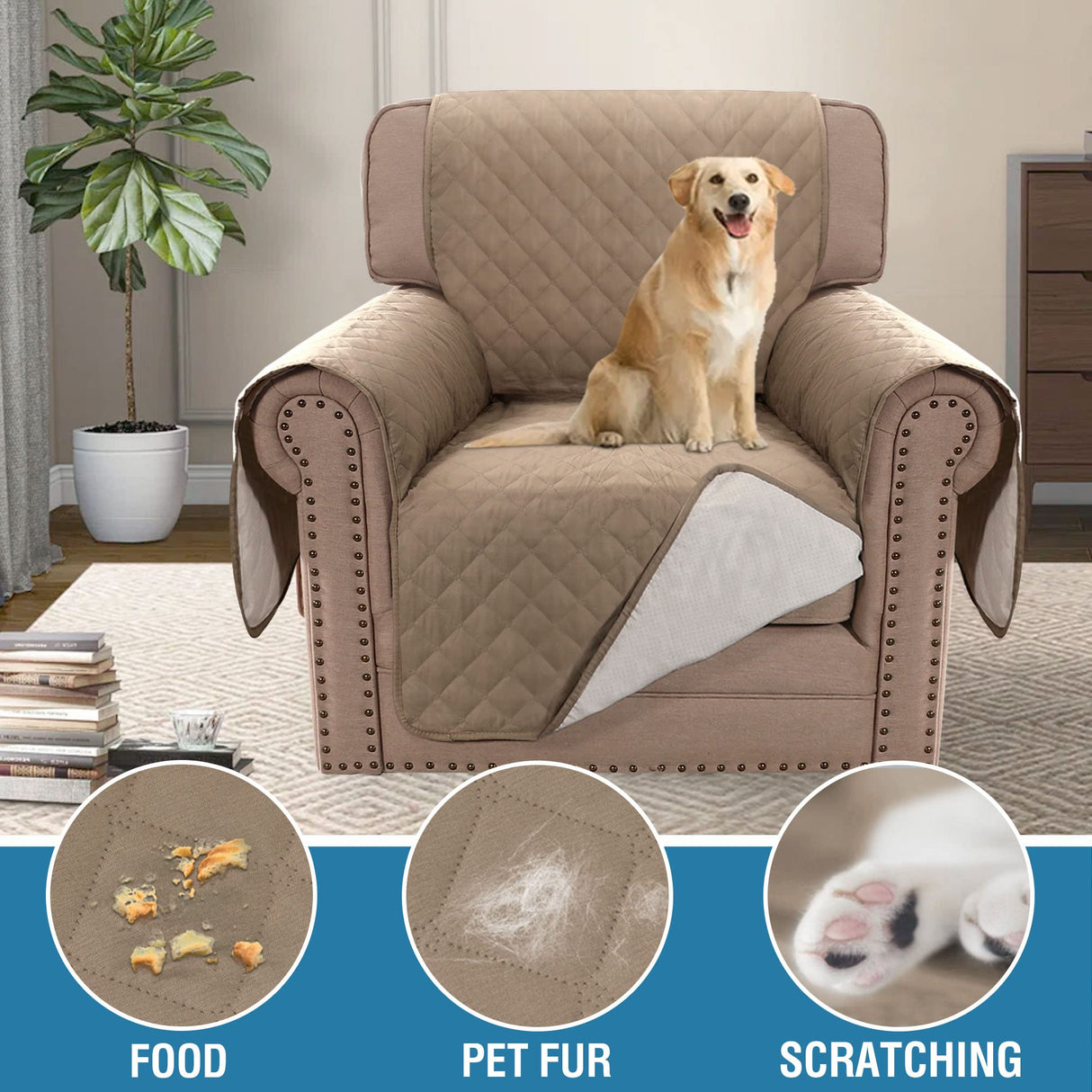 PrimeBeau 100% Waterproof Chair Slipcover Furniture Protector for Pets Kids with Non-Skid Backing, Unique Decor and Easy Care