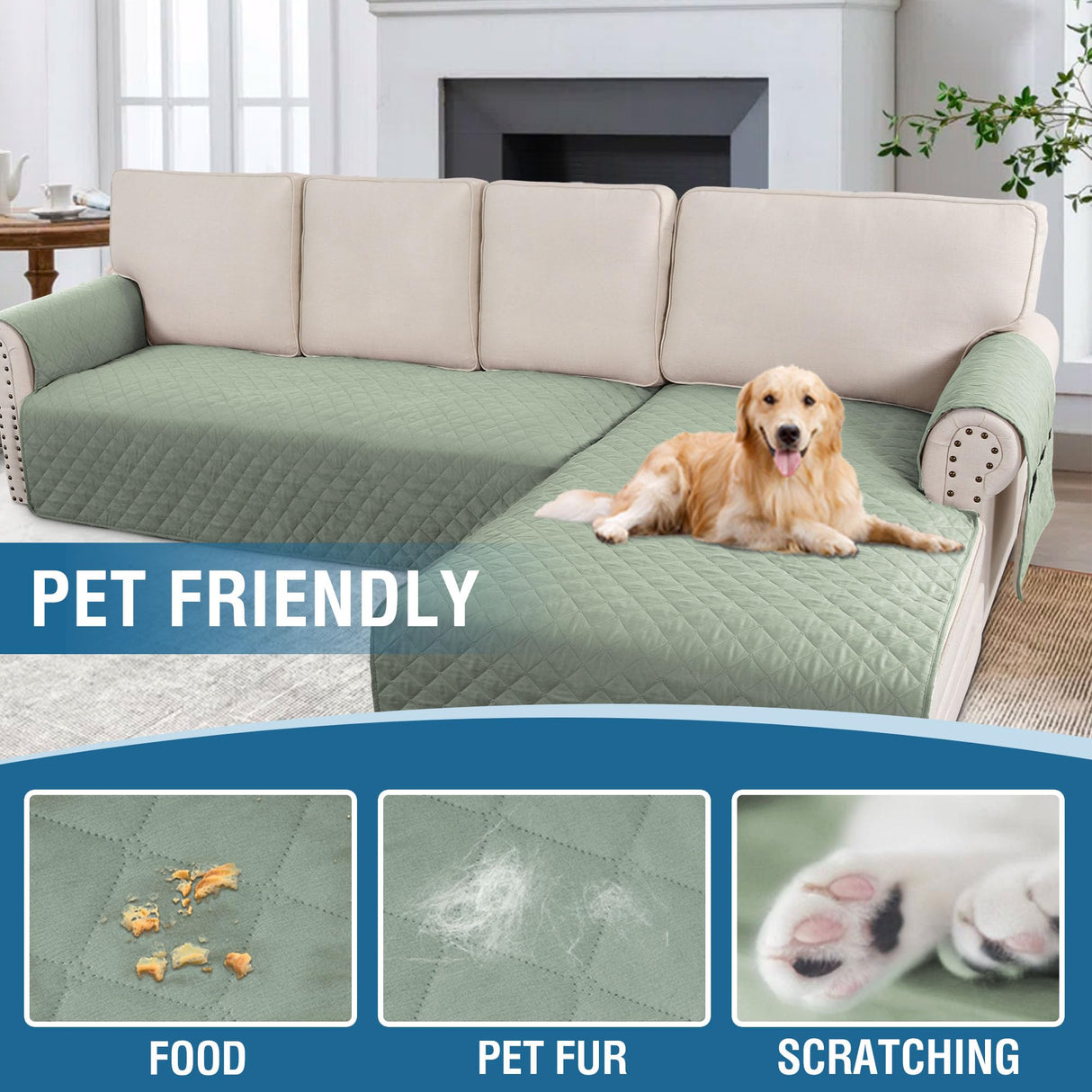 PrimeBeau 2 Piece L Shaped Couch Covers for Sectional Sofa Couch Cover with Chaise Lounge 100% Waterproof Furniture Covers for Pets